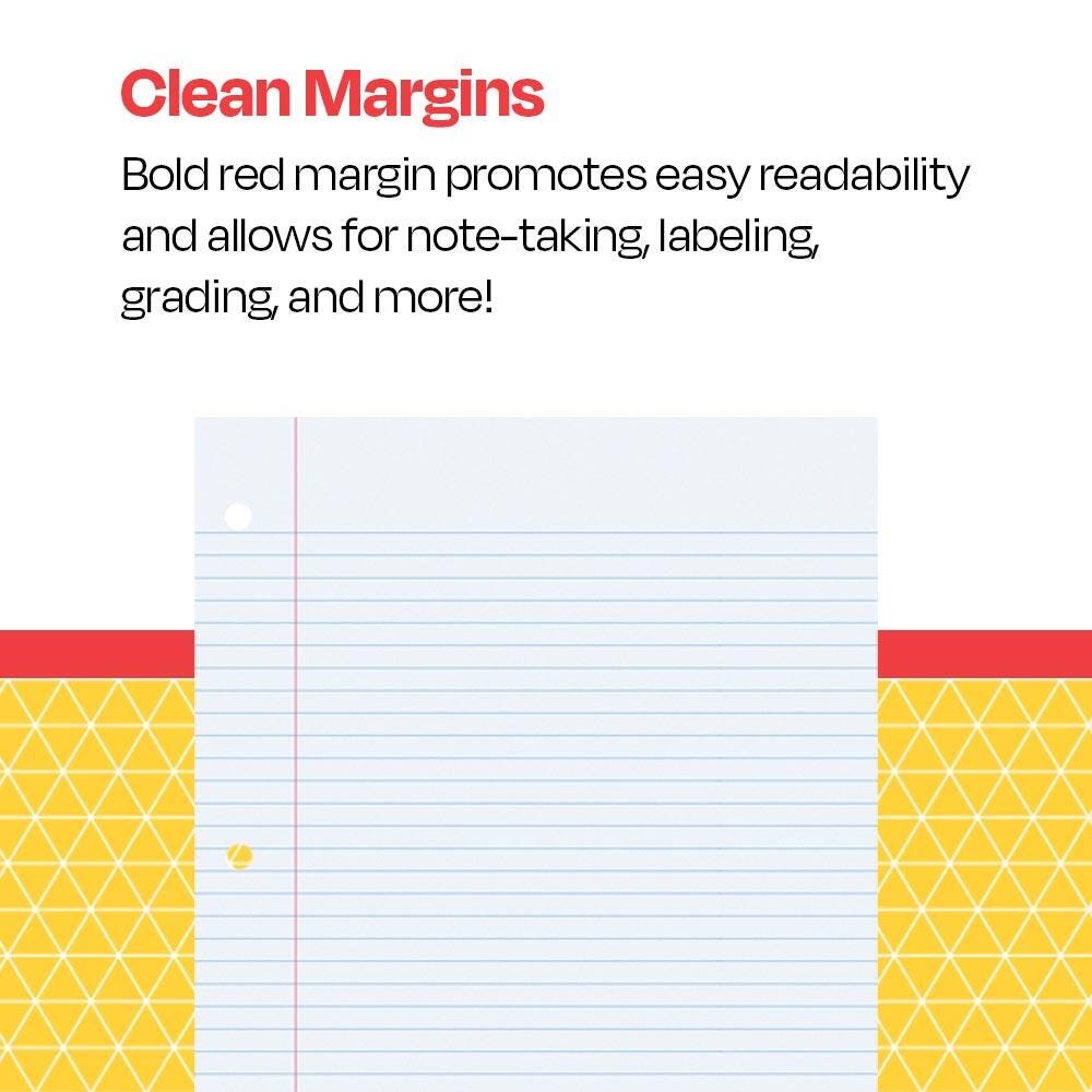 School Smart 3-Hole Punched Filler Paper w/ Red Margin, 8-1